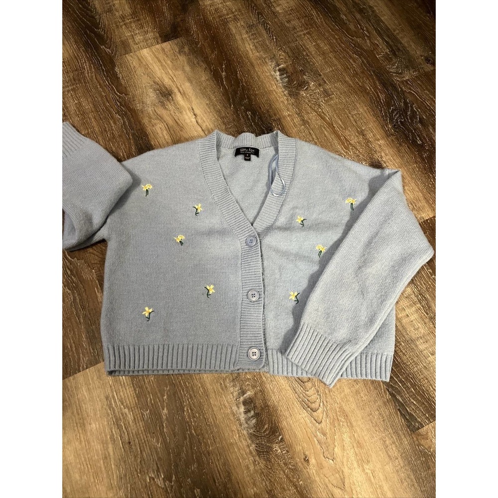 Witty Fox Ditzy Floral Small Sweater Blue With Yellow Flowers